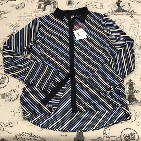 Anne Klein Striped Collared Top - Picture 3 of 7